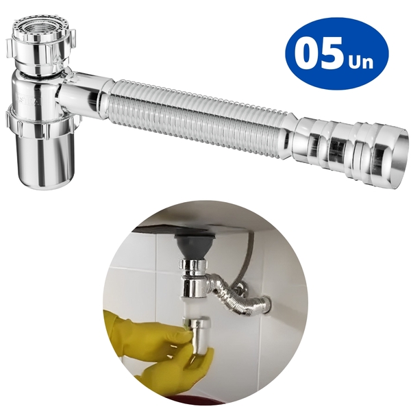 Sifão Sanfonado Com Copo 49cm Cromado | Astra | Kit C/ 5 Un